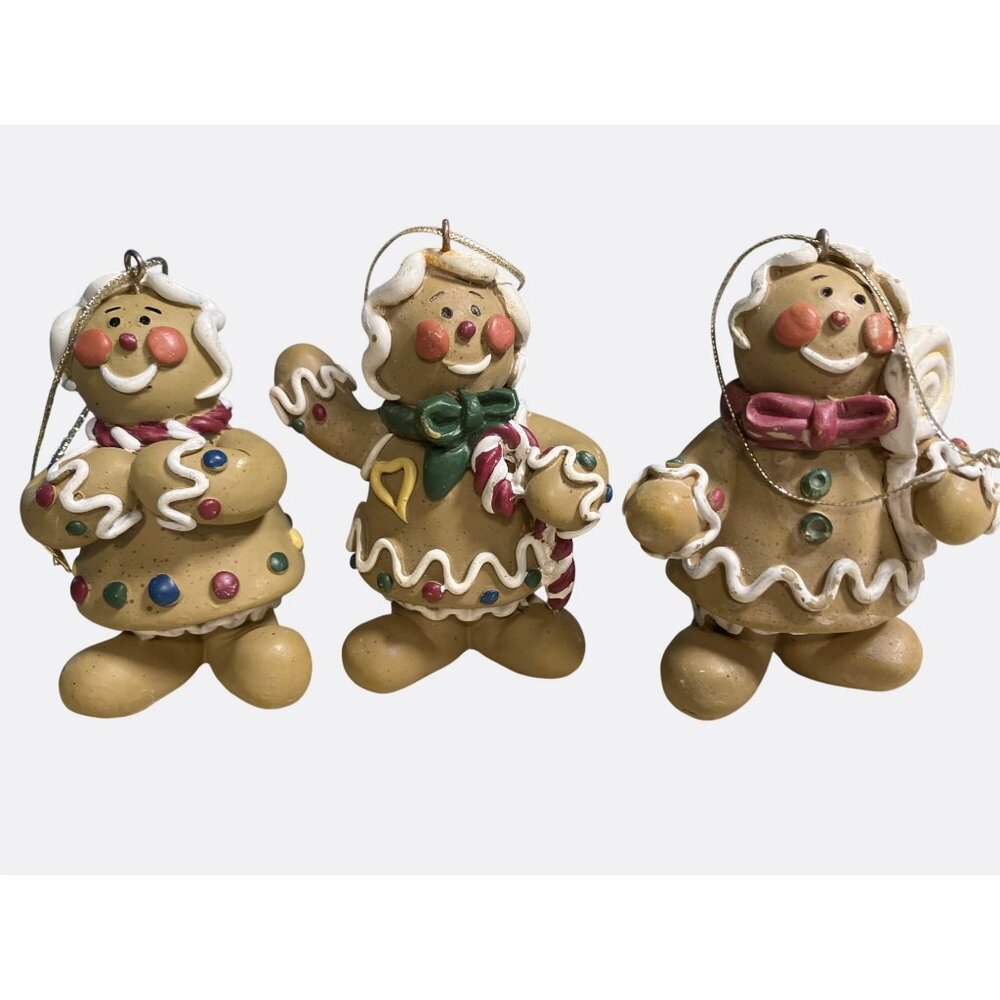 Gingerbread Christmas Ornaments With Ribbon Hangers Set of 3